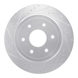 Nissan Titan XD Brake Rotor (1) - Rear Left - R1 Concepts - Drilled & Slotted - Silver - `16-`24 Nissan Titan XD Brake Rotor (1) - Rear Left - R1 Concepts - Drilled & Slotted - Silver - `16-`24